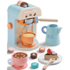 Tiny Land Wooden Coffee Maker Playset - 17Pcs Kitchen Toys