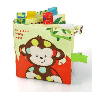 Vicloon Soft Baby Books Toys, Baby Soft Book With Animals And Label, Cloth Book Has 3D Touch And Feel Crinkle, Baby Soft Cloth Book For 0-3 Year Old, Educational Learning Toy Baby Books(Monkey)