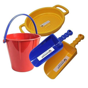 Spielstabil Large Sand Toys Bundle - Large Pail, Large Sieve And 2 Large Scoops (Colors Vary - Made In Germany)