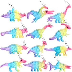 12 Pcs Dinosaur Mini Pop Keychain Fidget Toys,Easter Eggs Stuffers Fillers,Easter Basket Stuffers For Boys & Girls,Pop Fidget Party Favors For Kids,Birthday Goodie Bag Stuffers,Kids Classroom Prizes