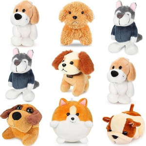 Sumind 9 Pcs Valentine Mini Plush Dog Stuffed Animals Bulk Dog Plush Party Favors Small Soft Plush Dog Toy For Easter Goodie Bag Fillers Baby Show Birthday(Vivid Puppy)