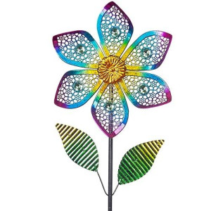 Venniy Wind Spinner With Metal Stake, Outdoor Garden Pinwheels Spinners Hollow-Out Flower Shape Design For Yard Lawn Patio Decor