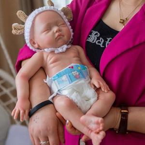 Ocsdoll Realistic Newborn Baby Doll 19Inch 6.5Lbs Platinum Liquid Full Solid Soft Silicone Reborn Baby Doll Girl Lifelike Baby Doll Weighted Sleeping Doll Closed Eyes