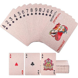 Joyoldelf Playing Cards, Plastic Rose Gold Playing Cards, Flexible Poker Cards/Waterproof Playing Cards With Box Great For Party, Game, Cardistry, Magic Trick Tool