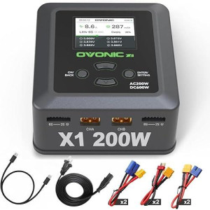 Ovonic X1 Dual Rc Lipo Battery Balance Charger For 1S 2S 3S 4S 5S 6S Lipo Batteries, Life/Nicd/Nimh/Lihv Batteries - Ac 200W / Dc 600W 15A Smart Fast Charging, With Sync Charging Mode