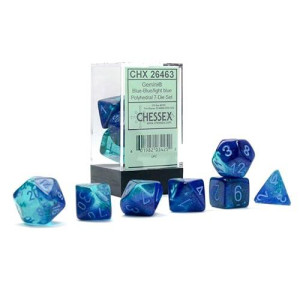 Chessex Gemini Polyhedral Dice Set - Luminary Blue, 7 Dice