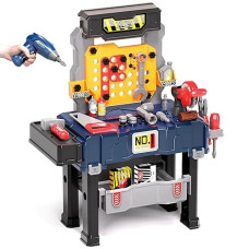 Deejoy Kids Tool Bench, Realistic And Electric Drill, Tool Box & Workbench In One Design, Toddler Bench Toys Learning Gift For Boys & Girls Age 3-5