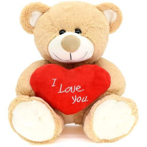 I Love You! 10'' Teddy Bear With Red Heart, Soft Plush Bear Doll Stuffed Animal Toys Valentines Day Decor Gifts For Her/Girlfriend Lover Mom Kids (Light Brown)