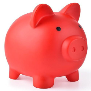 PJDRLLC Unbreakable Red Piggy Bank, Medium Size Coin Bank