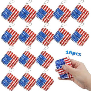 16Pcs Mini Pop Fidget Flag Keychain Toys, Party Favors For Kids Pop Flag Keychain Souvenirs Bulk Toys, Silicone Pop Keychain Stress Reliever Hand Toy Independence Day Gifts For Kids Adults