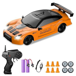 Yuan Plan Remote Control Car, Drift Rc Car 1/24 2.4Ghz 4Wd High Speed Orange Rc Vehicle Cars Toys With Led Light And Drift Tires Usb Charging For Boys And Girls Teens And Adults