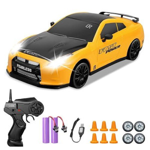 Yuan Plan Remote Control Car 1/24 2.4Ghz 4Wd Rc Drift Car, Rechargeable High Speed Rc Cars With Cool Lights, Batteries And Extra Tires Toys For Kids