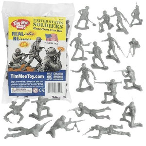 Timmee Plastic Army Men - Gray 48Pc Toy Soldier Figures - Made In Usa