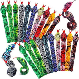 Whistenfla 16Pcs Snake Slap Bracelets, Reptile Party Favors Snake Snap Bracelet Fuzzy Animal Slap On Bracelet For Kids Reptile Birthday Party Supplies Christmas Gifts