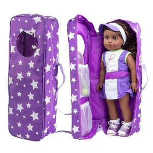 Dress Along Dolly Doll Storage Carrying Case - (Purple Star) For Any 18" Doll - Organizer Storage Traveling Accessories Case W Clear Window, Zipper, And Carrying Strap, Great Birthday For Kids Girls