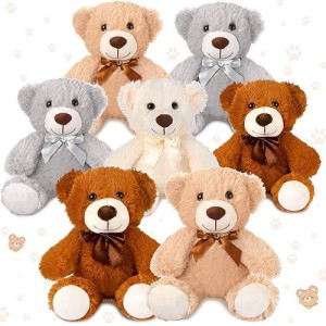 Zomiboo 7 Packs 14 Inch Plush Bear Stuffed Animals Plush Valentine Day Gift Soft Cute Stuffed Dolls Birthday Party Decorations(White, Brown)