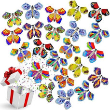 100 Pcs Magic Flying Butterfly Fairy Flying Colorful Wind Up Butterfly In The Book Rubber Band Powered Butterfly For Bookmark Greeting Card Surprise Xmas Gift, 10 Styles