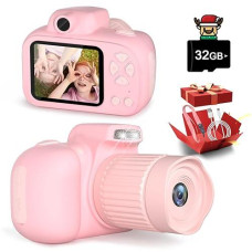 Temodu Kids Camera, Best Birthday Festival Toys Gifts For Girls Boys Age 3 4 5 6 7 8 9 10 11 12 Year Old, Digital Camera For Kids With Video, Toy Camera Toddler Camera For Girls With 32Gb Card - Pink