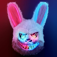 Zonesta Purge Mask Light Up,Led Scary Furry Bunny Mask Bloody Plush Creepy Cosplay Halloween Costumes