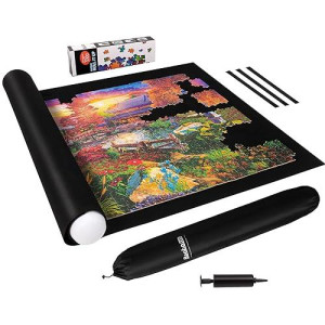 Becko Us 3000 Piece Puzzle Mat Roll Up With Drawstring Bag & Black Pump, Jigsaw Felt Mat With Anti-Leak Tube & 3 Elastic Bands For Easy Storage, Portable Puzzle Keeper For 3000 2000 1500 1000 Pieces