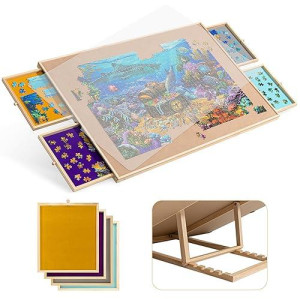 Becko Us 1500-Pc Tilting Puzzle Board With 4 Colorful Drawers & Cover, Adjustable Jigsaw Puzzle Table With Built-In Easel/Stand, Portable Tables With Storage For Adults, With Premium Flannel Tabletop