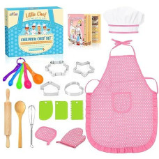 Kids Apron Kitchen Toys 20Pcs: Educational Toys Cooking Baking Set With Cookbook, Kids Chef Hat Role Play Dress Up Clothes, Ideal Easter Birthday Toys Gift For 3-8 Year Old Girl Toddlers