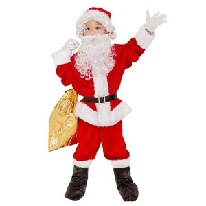 Kllouze Kids Santa Claus Costume Children'S Christmas Deluxe Santa Suit Outfit Party Cosplay Costumes For Boys Kids 9 Pcs (Small)