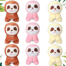 9 Pcs Mini Sloth Stuffed Animal Sloth Birthday Party Supplies Small Baby Shower Sloth Gifts Soft Huggable Adorable Jungle Animal Plush Toys Set For Party Favors Award 4 Inches (Brown, Pink, Beige)