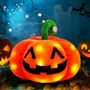 Athoinsu Light Up Halloween Pumpkin Plush Stuffed Animal Led Glowing Night Light Fluffy Soft Ghost Jack O Lantern Plush Toy Deco Gifts For Toddlers Kids, 9"