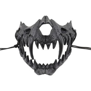 Bulex Japanese Half Mask - Black Tiger Mask,Ye Yaksha Dragon God Tengu Black Tortoise, Resin Skull Scary Horror Ninja Mask Costume Props