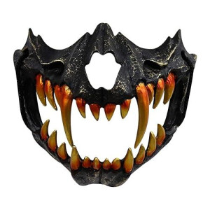 Japanese Half Mask - Black Tiger Mask,Ye Yaksha Dragon God Tengu Black Tortoise, Resin Skull Scary Horror Ninja Mask Costume Props