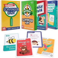 Lotfancy Card Games For Family Game Night, 4 In 1 Pack, Scavenger Hunt Games For Kids, Indoor Outdoor Activities, Family Trivia, Educational Game, Jumbo Size, Gifts For Ages 2-6