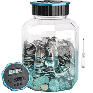 X-Large Piggy Bank For Adults Kids, Vcertcpl Digital Coin Counting Bank With Lcd Counter, 2.4L Capacity, Great Coin Counter Bank Money Counting Jar With Total Amount Displayed (G Blue, X-Large)