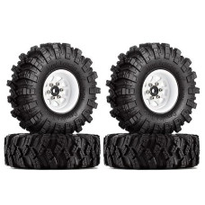 Injora 1.0 Beadlock Wheel Mud Tires Set Deep Dish 1.0" Wheels Tires For 1/18 Trx4M Axial Ax24 Scx24 Gladiator Deadbolt Bronco C10 Jlu Upgrade Parts(White)