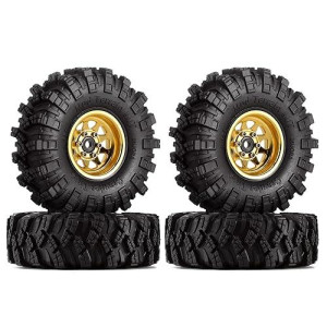 Injora 1.0 Beadlock Wheel Mud Tires Set Deep Dish 1.0" Wheels Tires For 1/18 Trx4M Axial Ax24 Scx24 Gladiator Deadbolt Bronco C10 Jlu Upgrade Parts(Yellow