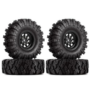 Injora 1.0 Beadlock Wheel Mud Tires Set Deep Dish 1.0" Wheels Tires For 1/18 Trx4M Axial Ax24 Scx24 Gladiator Deadbolt Bronco C10 Jlu Upgrade Parts(Black