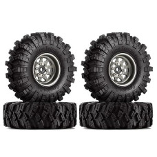 Injora 1.0 Beadlock Wheel Mud Tires Set Deep Dish 1.0" Wheels Tires For 1/18 Trx4M Axial Ax24 Scx24 Gladiator Deadbolt Bronco C10 Jlu Upgrade Parts（Grey）