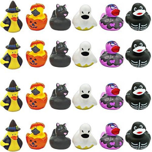 Halloween Rubber Ducks Bulk - 24 Pack, 6 Variety Themes, 2.5" For Halloween Party Favors For Kids, Goodie Bag Fillers, Jeep Ducking, Trick Or Treat Toys For Toddlers By 4E'S Novelty