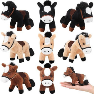 Zomiboo 9 Pack Horse Stuffed Animals Horse Plush Toy Standing Stuffed Horse 4 Inch Mini Plush Horse With Detachable Chain For Animal Theme Party Birthday Decoration Supplies (Vivid Style)