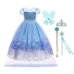 Fmyfwy Girls Frozen Elsa Princess Fancy Dress Up Outfits Halloween Costume Christmas Birthday Party Tulle Gown W/Accessories Blue 3T