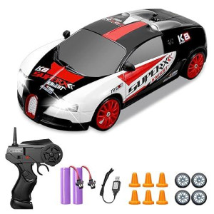 Yuan Plan Remote Control Car Rc Drift Car 2.4Ghz 1:24 Scale 4Wd 15Km/H High Speed, Rechargeable High Speed Rc Cars With Cool Lights, Batteries And Extra Tires Toys For Kids