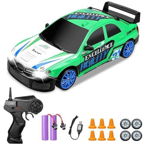 Yuan Plan Remote Control Car Rc Drift Car 2.4Ghz 1:24 Scale 4Wd 15Km/H High Speed, Rechargeable High Speed Rc Cars With Cool Lights, Two Batteries And Extra Tires Toys For Kids