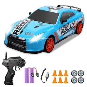 Yuan Plan Remote Control Car Rc Drift Car 2.4Ghz 1:24 Scale 4Wd 15Km/H High Speed, Rechargeable High Speed Rc Cars With Cool Lights, Two Batteries And Extra Tires Toys For Kids