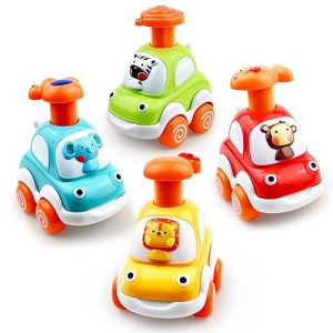 Baby Toy Cars For 1 +Year Old Boy - Toddler Toys Age 2 3 4 Year Old Boy Gifts, Animal Cartoon Press And Go Cars For Toddlers 2-4 Birthday Toys