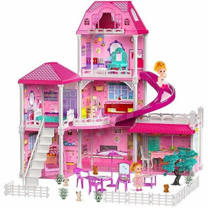 Temi Villa Toys For 3 4 5 6 7 8 Years Old Girls - 3 Storeys 6 Rooms, Indoor Playset With 2 Dolls Toy Figures, Toys Furniture And Accessories, Pretend Girls Plays, Building Toys, Gifts Toy