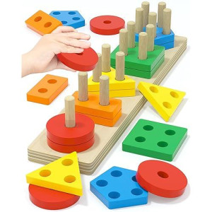 Yetonamr Rainbow Wooden Montessori Toys for Ages 1-3