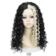 Uniquebe Long Black Curly Wig For Kids Girls Black Blonde Middle Part Wig Heat Resistant Synthetic Hair + Wig Cap For Halloween Cosplay