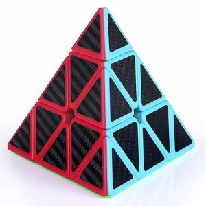 Roxenda Pyramid Speed Cube, 3X3X3 Qiming Pyramid Speed Cube Triangle Cube Puzzle Magic Cube (Carbon Fiber)