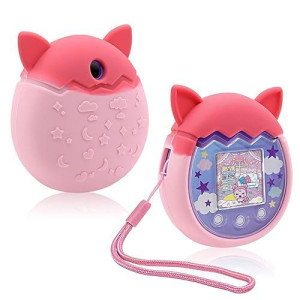 Winceed Silicone Case For Tamagotchi Pix Virtual Pet Game Machine, Protective Cover For Tamagotchi Pix Sleeve Protector Skin With Hand Strap (Pink)