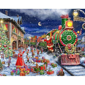 Springbok- Santa Express - 1000 Piece Jigsaw Puzzle- Colorful Holiday Train Illustration With Santa, Elves And Presents